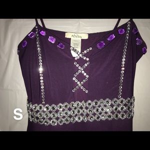 Purple self bedazzle slit long elegant dress